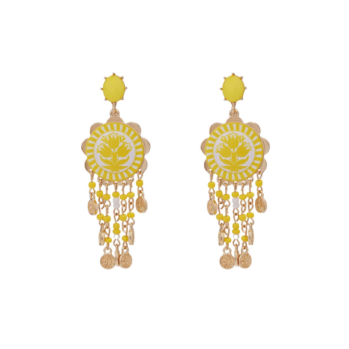 Womens Tulip-Print Tassel Casual Earrings
