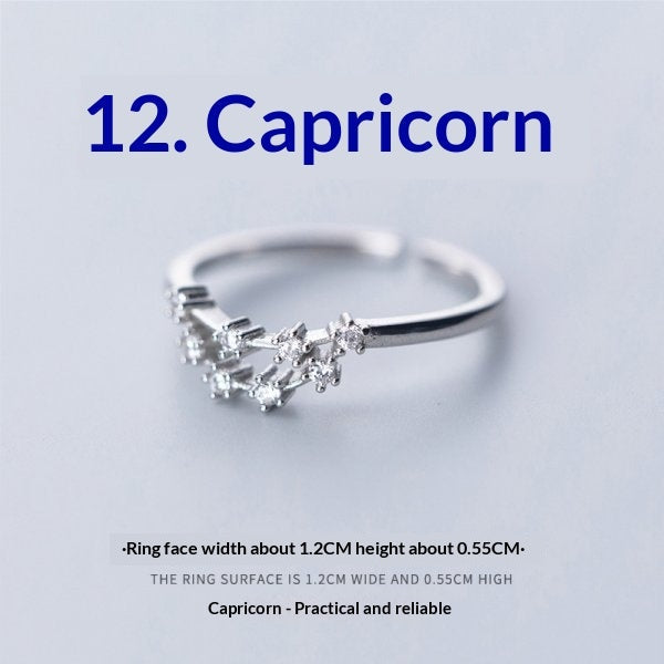 Zircon Silver-Plated Twelve Zodiac Signs Adjustable Open Ring