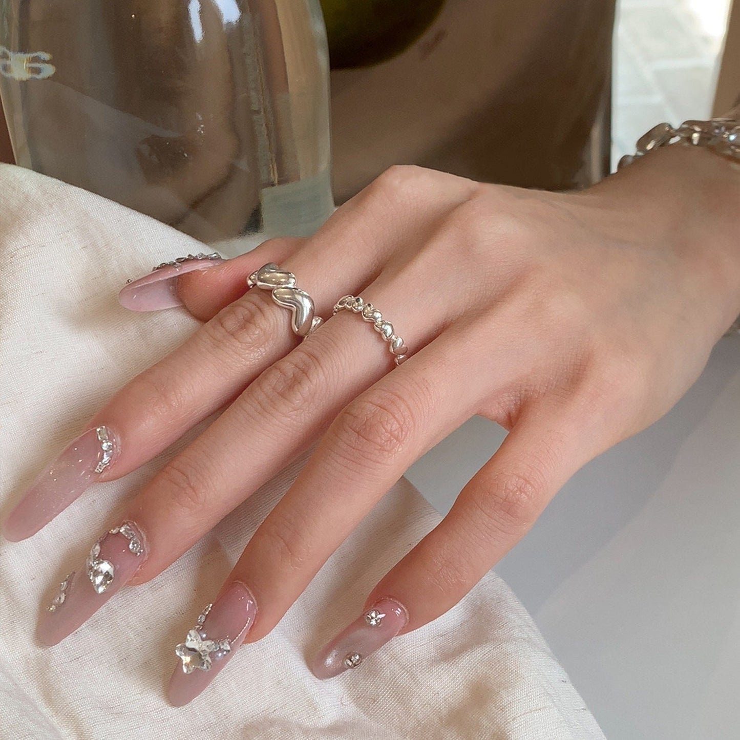 Sweet Heart Stackable Ring For Women, Irregular Unique Heart Shape Adjustable Open Finger Ring, Trendy Forest Style Boho Index Ring Gift