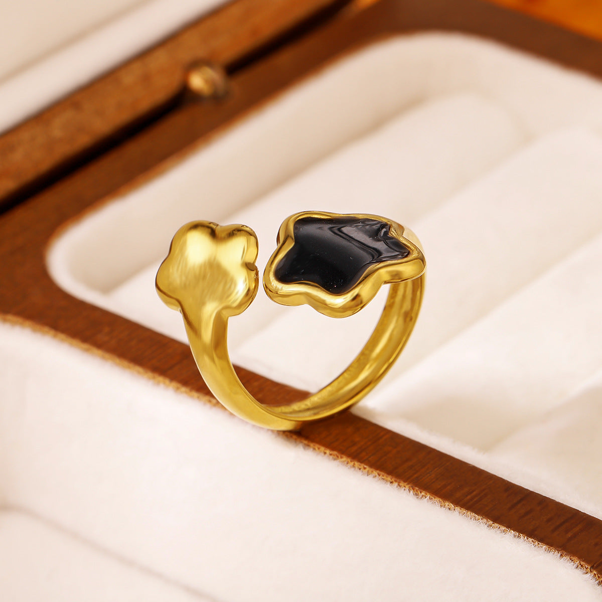 Ins Style 18K Gold Plated Stainless Steel Enamel Open Ring Multicolor Adjustable Bold Ring For Women