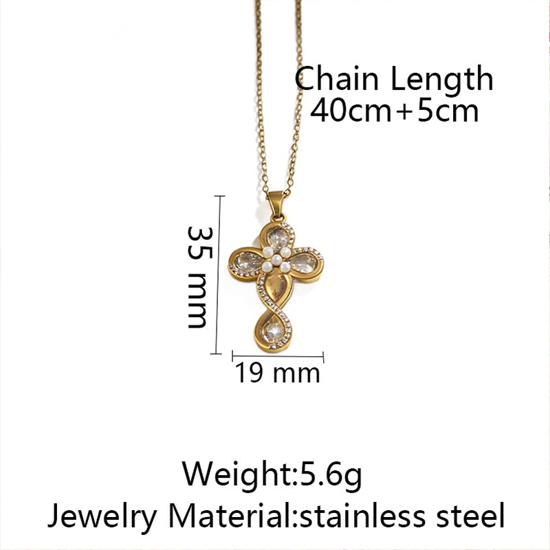 Stainless Steel Inlaid Rhinestone Cross Pendant Necklace