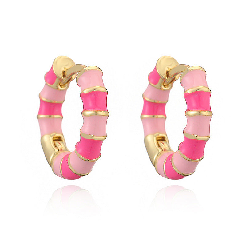 Colorful Dripping-Oil Circle Bamboo-Section Ear Clips