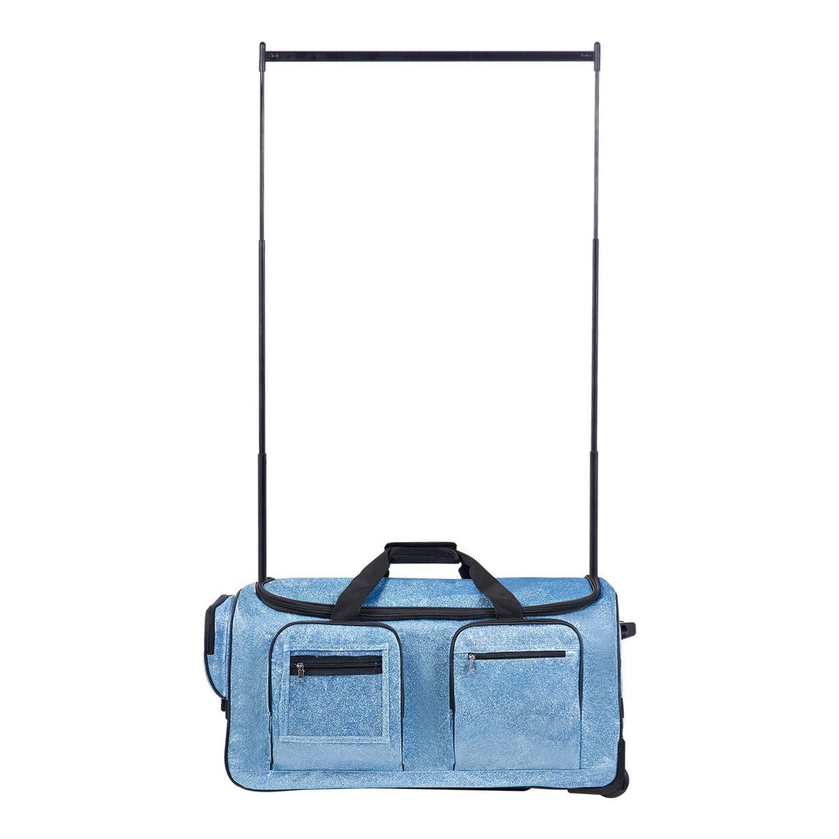 VEVOR Dance Bag with Garment Rack, 29 Inch Rolling Dance Duffel, with Wheels, USB Port, Height Adjustable Clothes Rack, Privacy Protection Curtain, Ideal for Travel and Competitions, Sparkling Blue