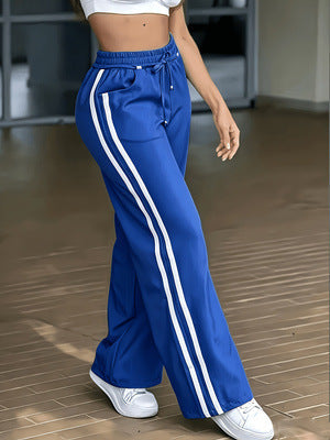 Women's High-waisted Lace-up Patchwork Casual Wide-leg Pants