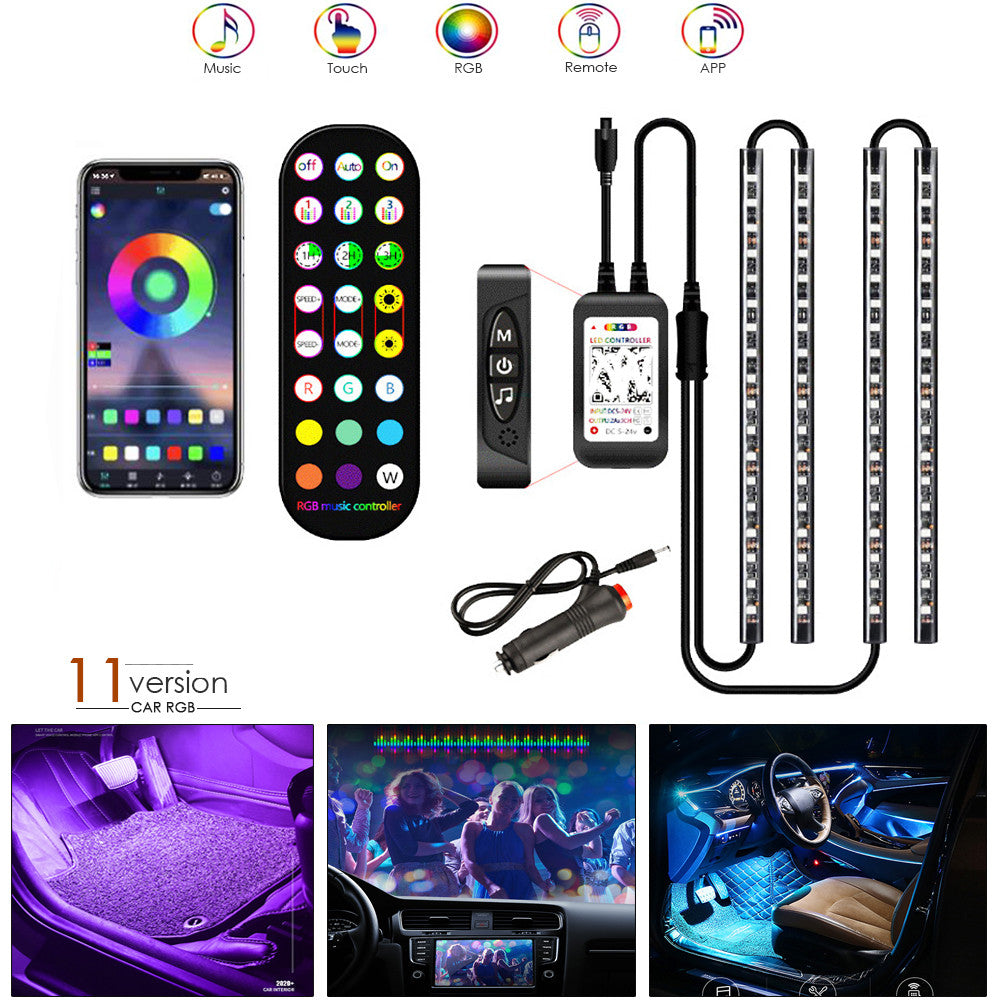 Styling Decorative Lamp LED Car Interior Light Waterproof Ambient Lamp Of Wireless Remote Music Control Car RGB Strip Lights