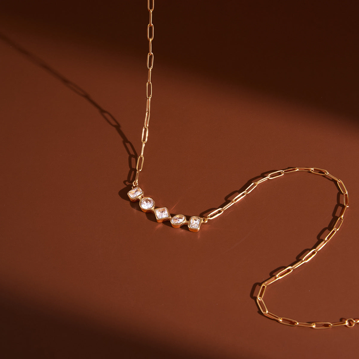 Zircon Necklace and Chain Tassel Earring Set