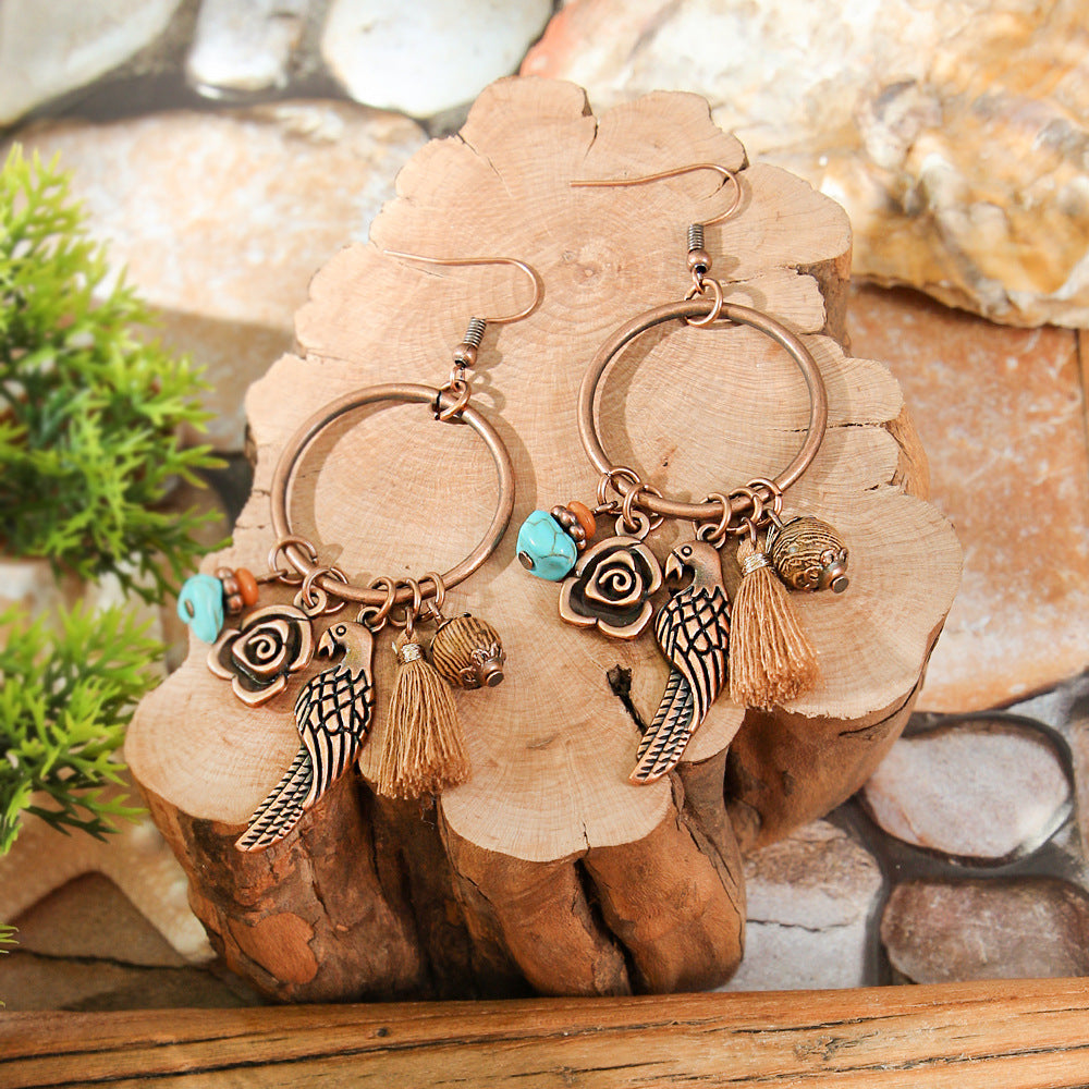 Bohemian Retro Leopard Print Personalized Jewelry Sweater Chain Design Bird Earrings Ring Bracelet Wholesale Yiwu