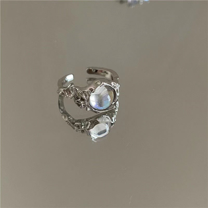 High-End Opal & Moonstone Ring For Women, Luxury Niche Design, Lava Zircon Adjustable Index Finger Ring