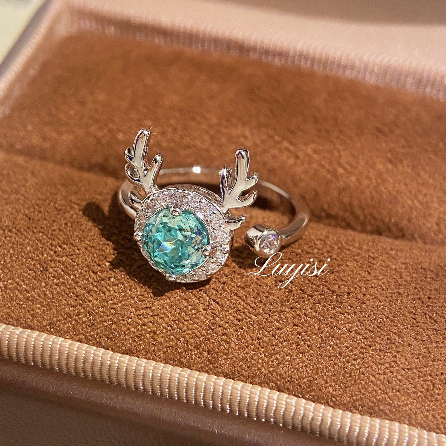 Dainty Purple Crystal Deer Head Ring, Adjustable Stackable Ring, Fashion Jewelry For Women Daily Wear