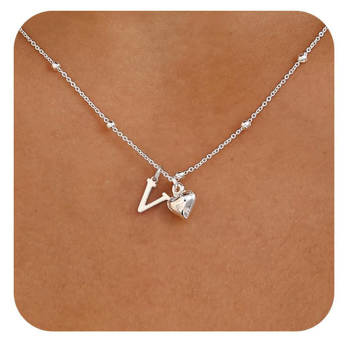 Initial Letter Stainless Steel Minimalist Cool-Girl Style Heart Pendant Necklace
