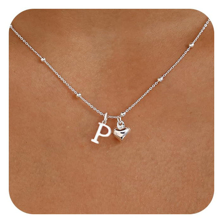 Initial Letter Stainless Steel Minimalist Cool-Girl Style Heart Pendant Necklace