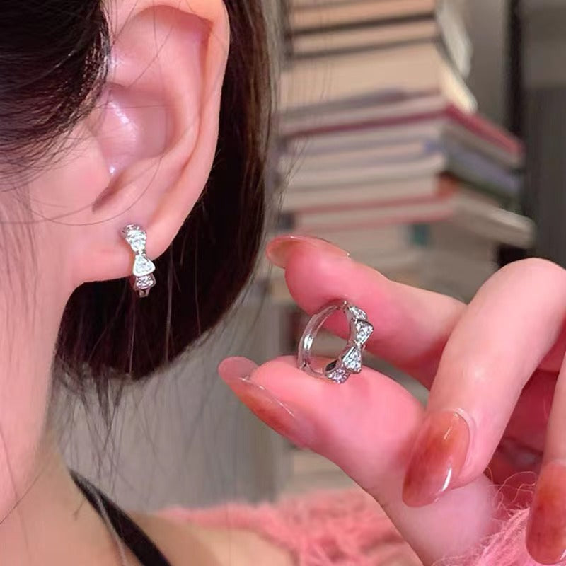 Dainty Bow CZ Huggie Hoop Earrings For Women, Sparkling Cubic Zirconia Bowknot Mini Hoop Earrings, Cute Sweet Cool Y2K Cartilage Jewelry Gift