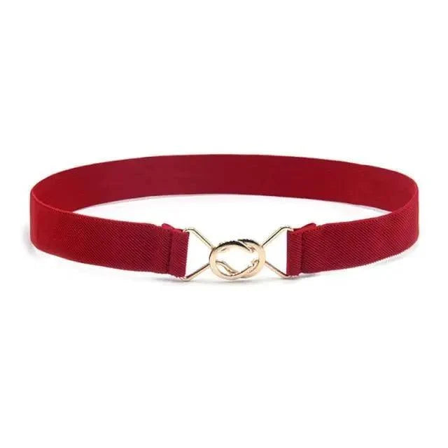 Elegant Wide Fabric Strap  Silver Metal Buckle Belts For Women Trendy Women's Fashion Stretchable Classic Color Belts