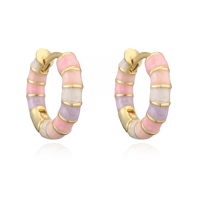 Colorful Dripping-Oil Circle Bamboo-Section Ear Clips