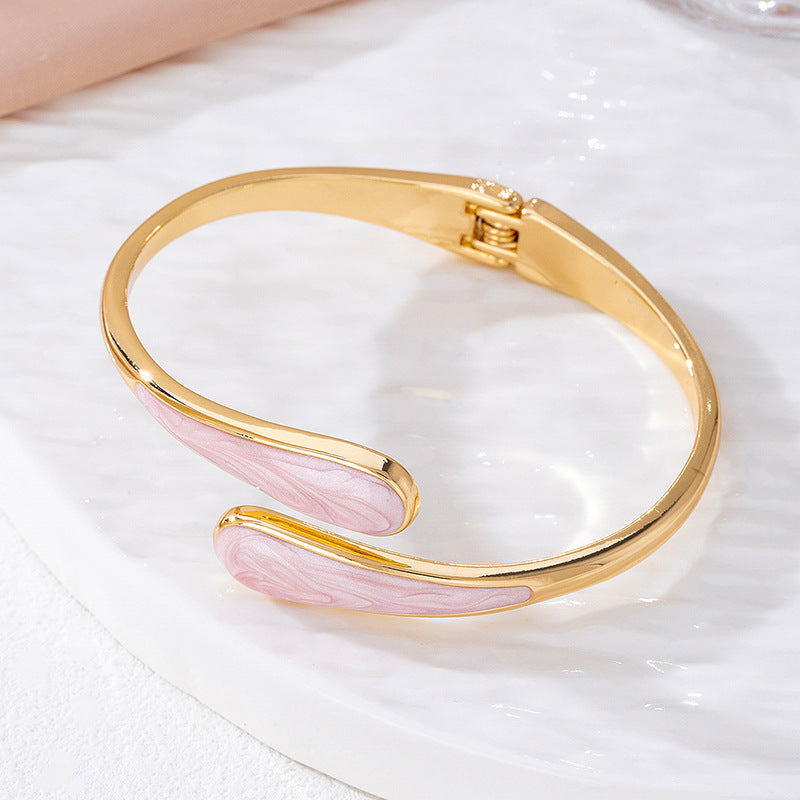 Metallic-Effect Alloy Open-End Bracelet For Women