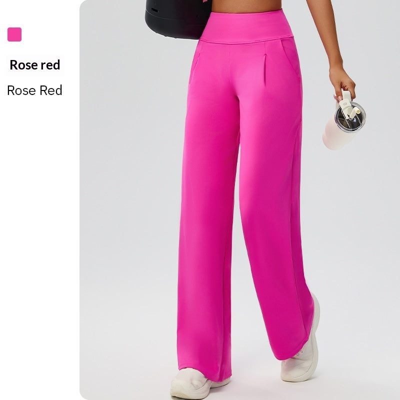 Tummy-control Bare-feel High-waist Yoga Pants Outdoor Straight-leg Trousers