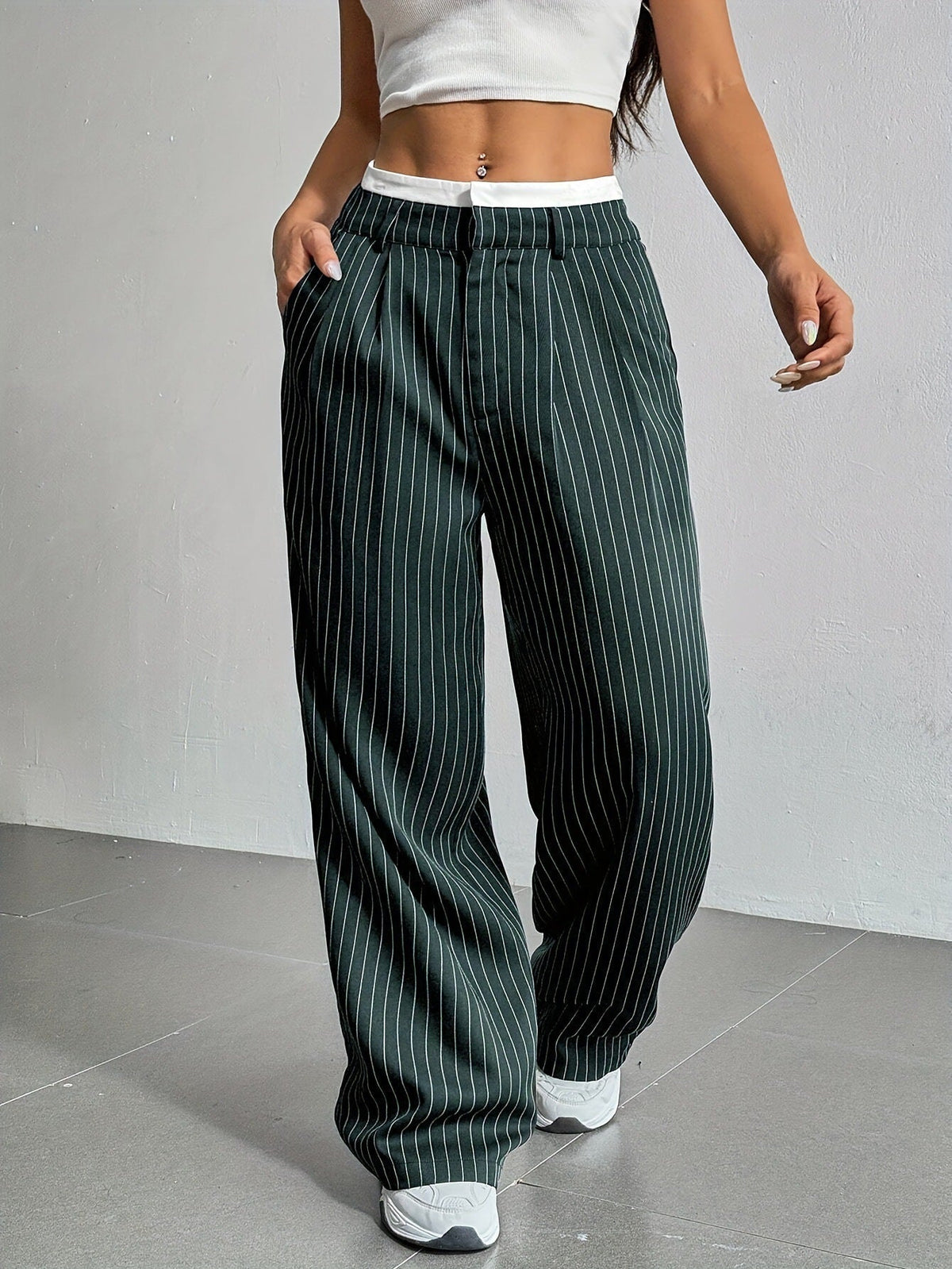 2025 European And American Export New High-Waist Draped Stripesd Suit Pants For Women Work Clothing Versatile Straight Fashion Casual Pants