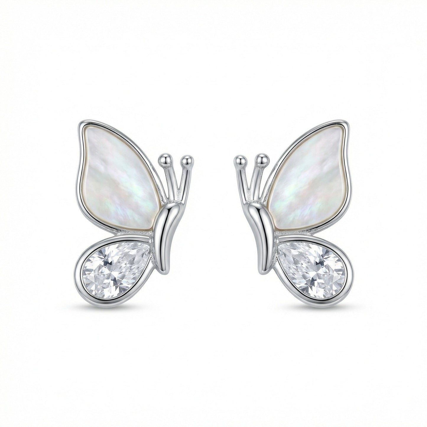 925 Sterling Silver Elegant Butterfly Stud Earrings with Iridescent Inlays and Sparkling Crystals