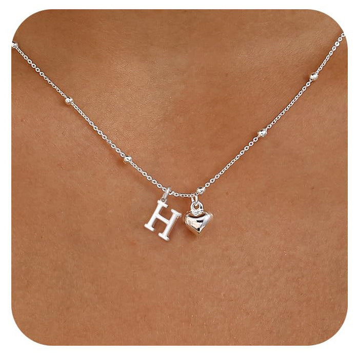 Initial Letter Stainless Steel Minimalist Cool-Girl Style Heart Pendant Necklace