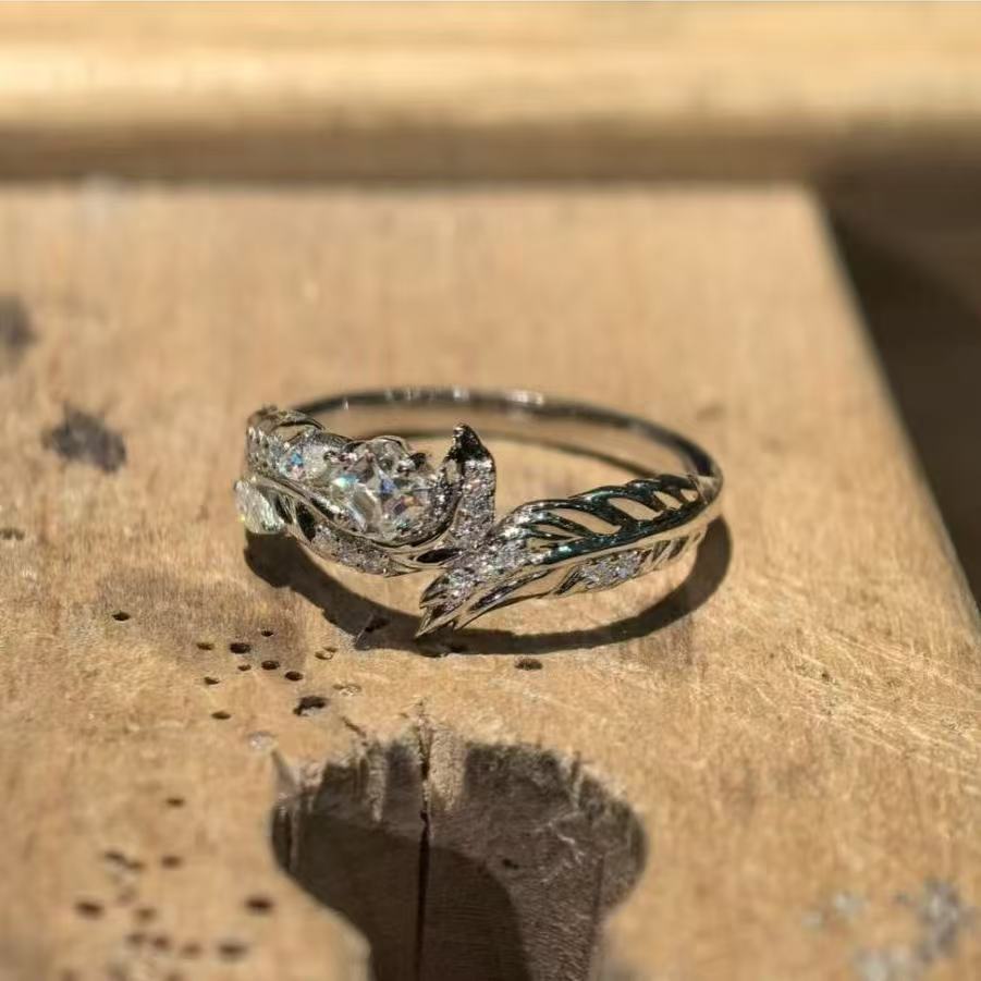 Vintage Sakura Flower Open Ring With Cubic Zirconia, Dainty Silver Plated Adjustable Band For Women