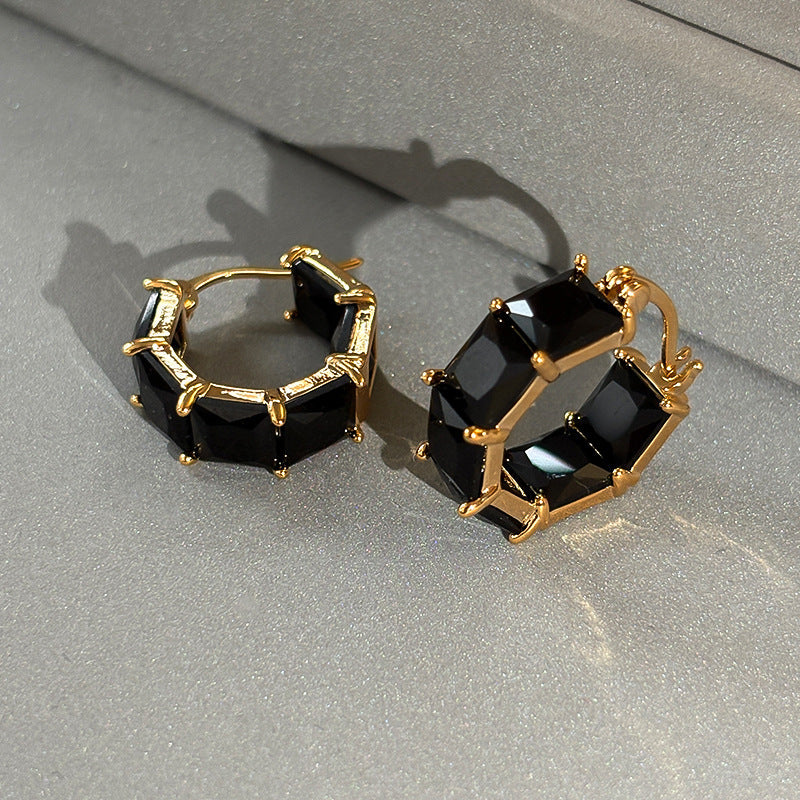 Exquisite Gold-detailed Diamond-studded Zircon Earrings For Women