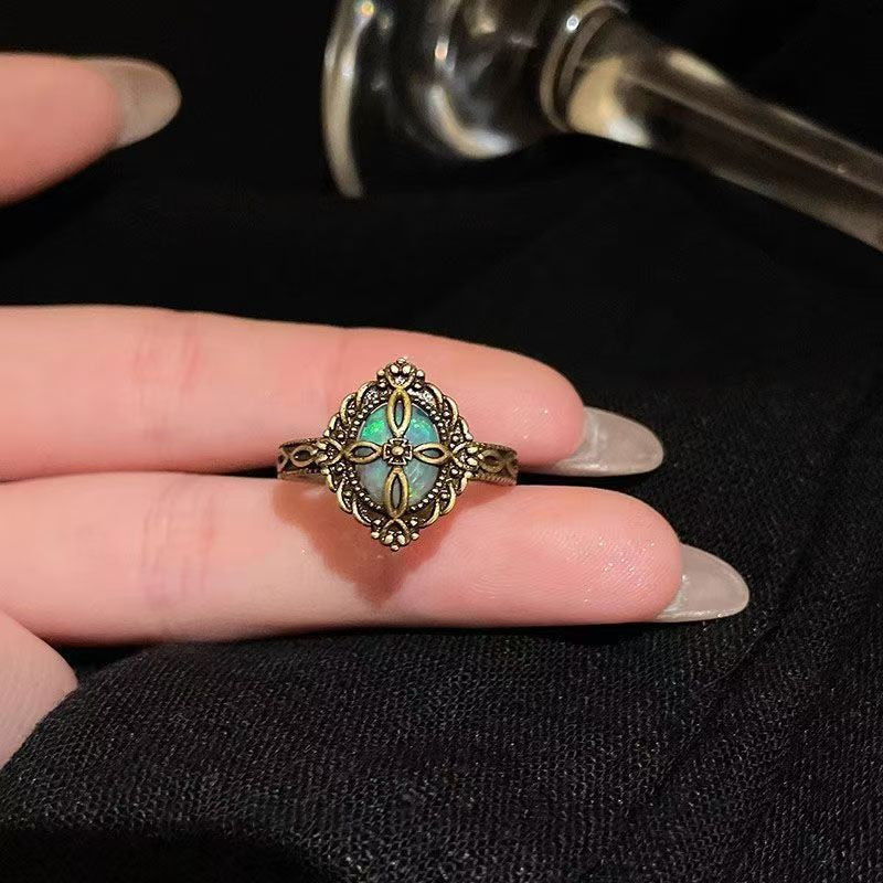 Vintage Butterfly Ring With Moonstone, Antique Gold Plated Adjustable Statement Ring For Women