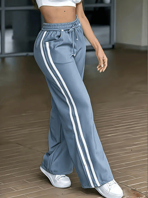 Women's High-waisted Lace-up Patchwork Casual Wide-leg Pants
