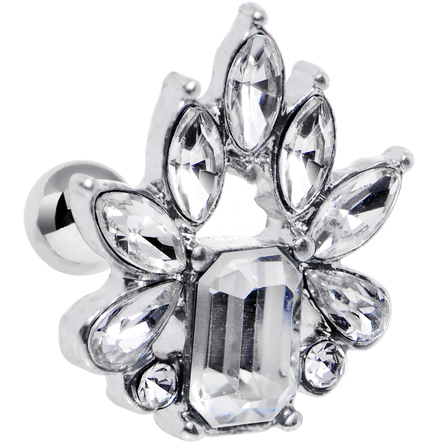 16G 1/4 Clear Gem Flower Tiara Amulet Cartilage Tragus Earring