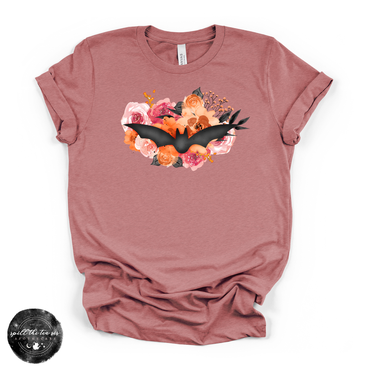 Floral Bat Tee | Botanical Halloween Bat Graphic T-Shirt