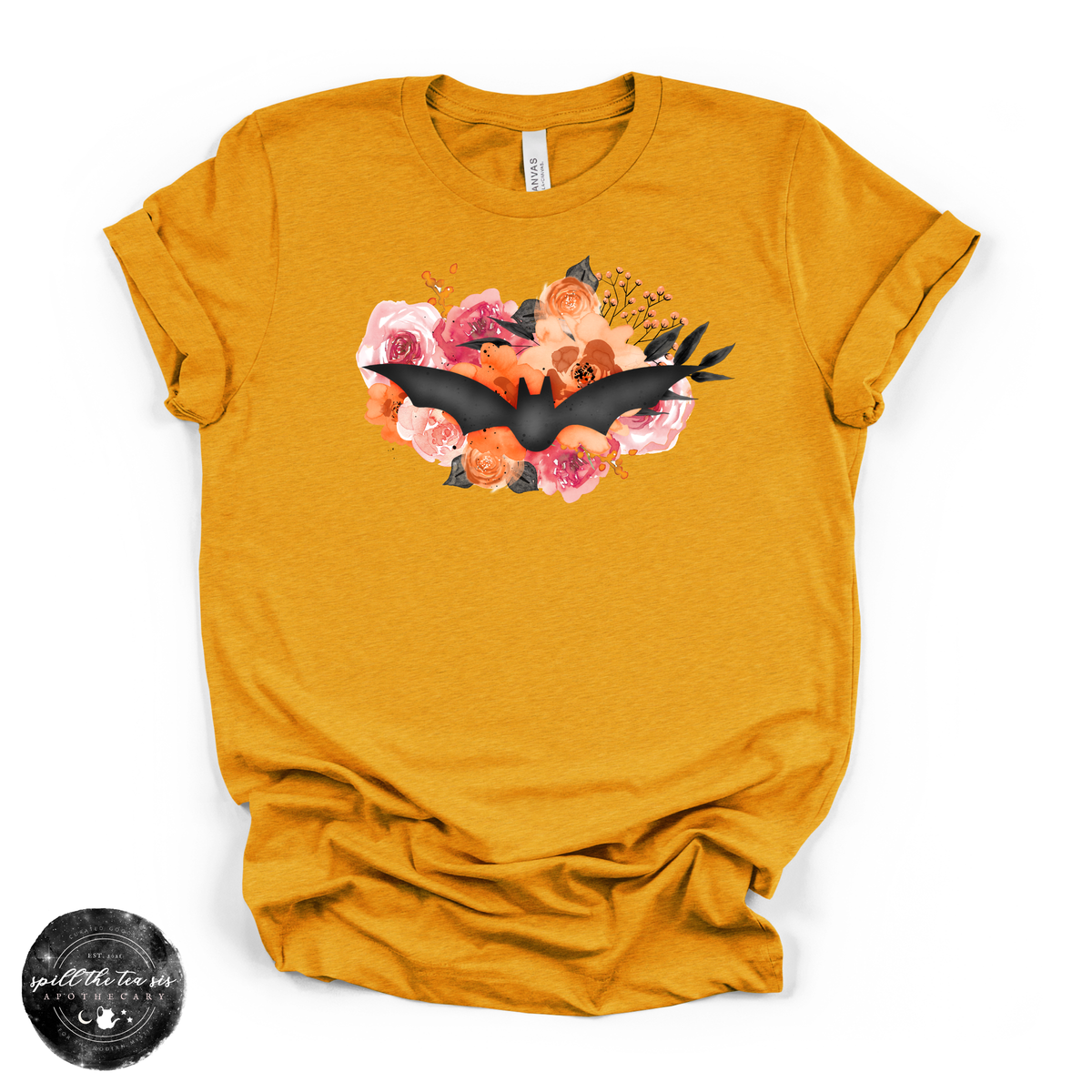 Floral Bat Tee | Botanical Halloween Bat Graphic T-Shirt