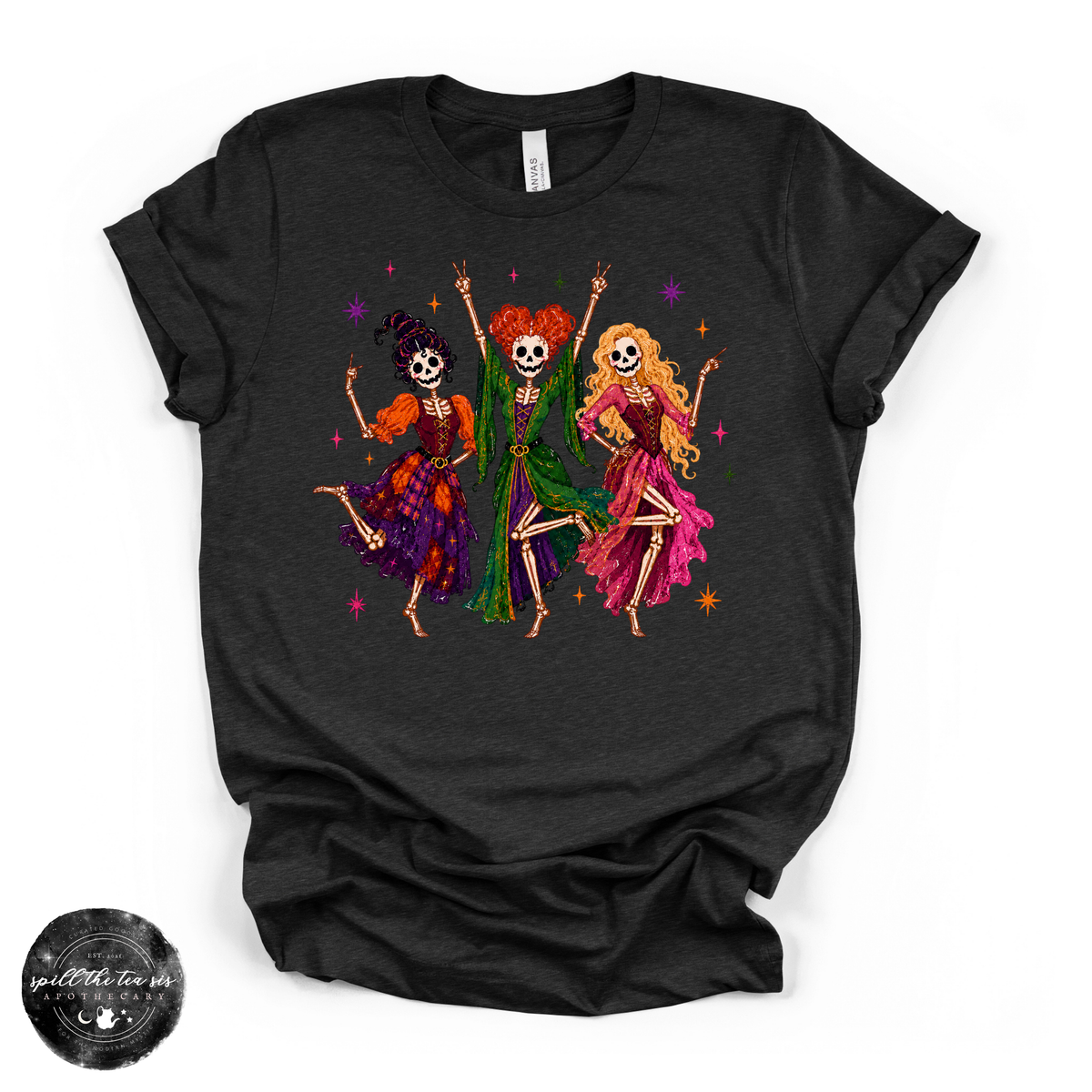 Sanderson Sister Skeletons Tee | Witchy Halloween Skeleton Graphic T-Shirt