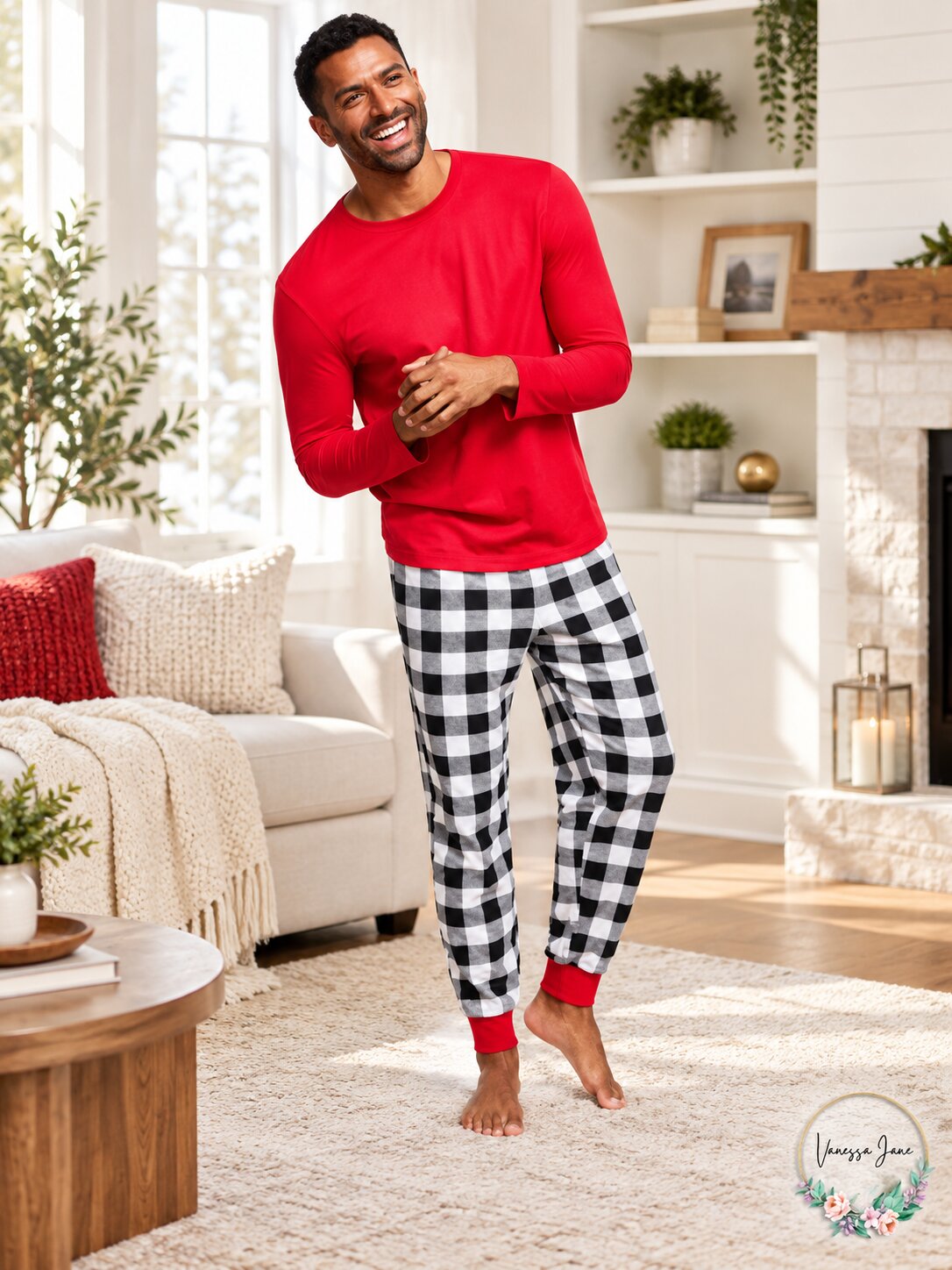 Family Pajamas Mens Thermal Buffalo Check Mix It Set, Size Medium