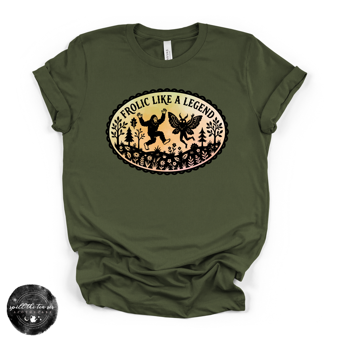 Frolic Like a Legend Tee | Funny Bigfoot Graphic T-Shirt