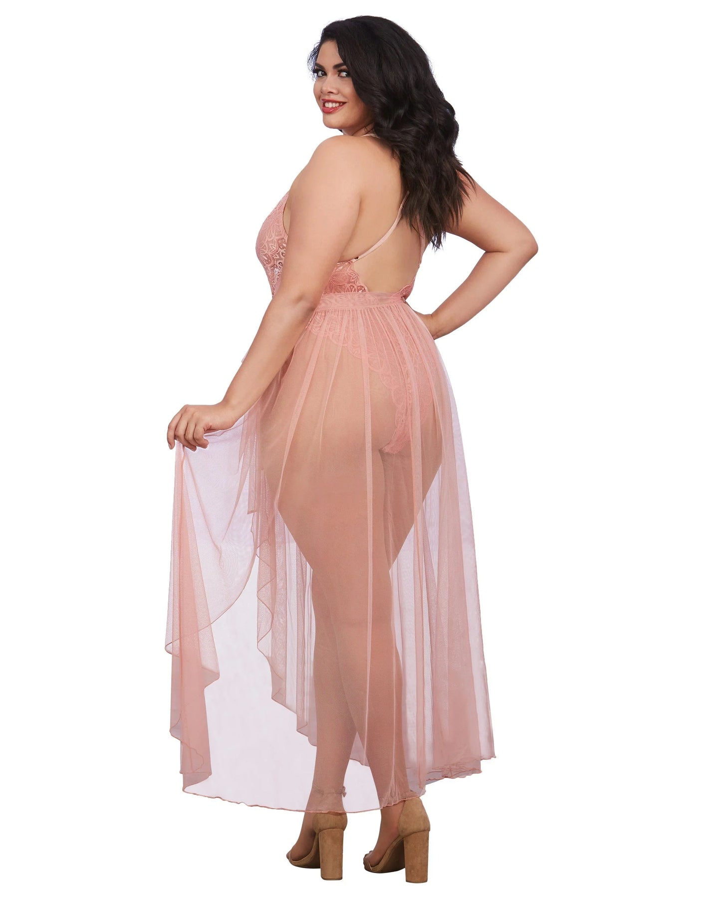 Plus Size Lace Teddy and Overskirt