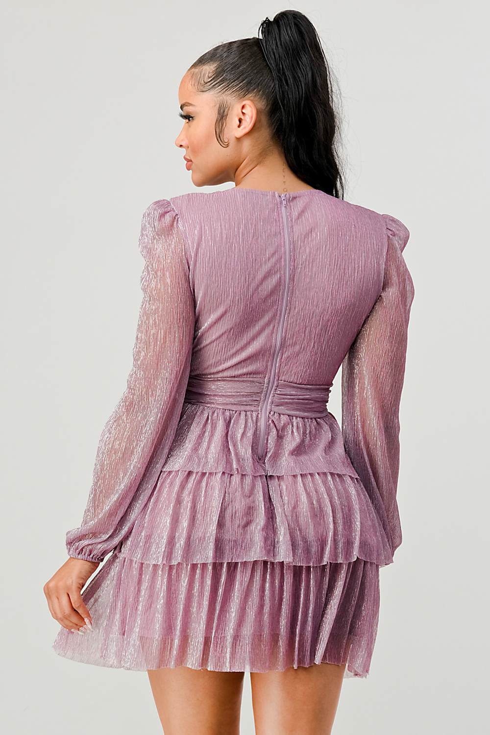 Lux Fantasy Glitter Mini Dress - Deep V-Neck & Tiered Ruffle Skirt