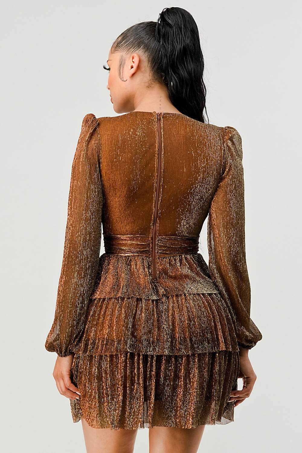Lux Fantasy Glitter Mini Dress - Deep V-Neck & Tiered Ruffle Skirt