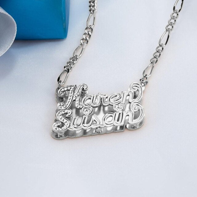 nowadaysfashion Custom Name Necklace Personalized Women Double Plated Gothic Nameplate Custom Gold Choker Necklace