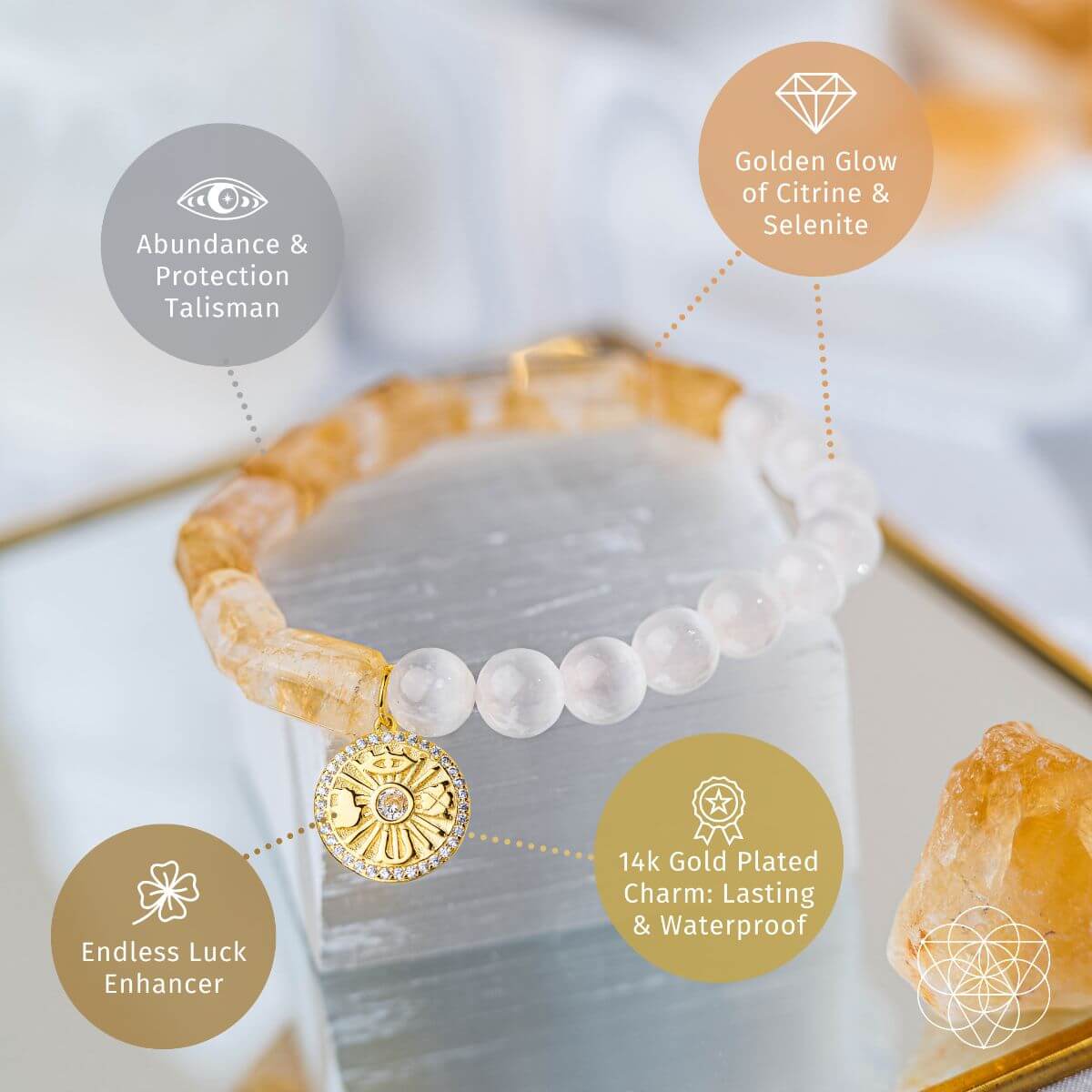 Quartet of Luck - Citrine & Selenite Bracelet of Serendipity