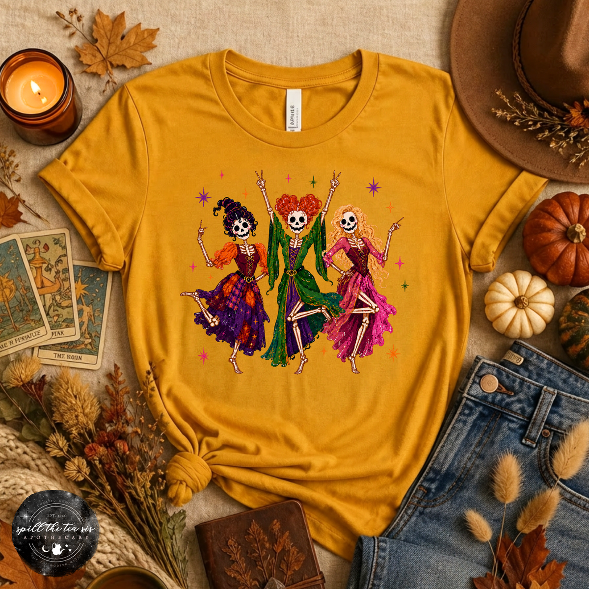 Sanderson Sister Skeletons Tee | Witchy Halloween Skeleton Graphic T-Shirt