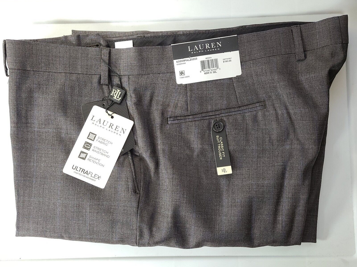 Ralph Lauren Mens UltraFlex Classic-Fit Wool Suit Pants, 42