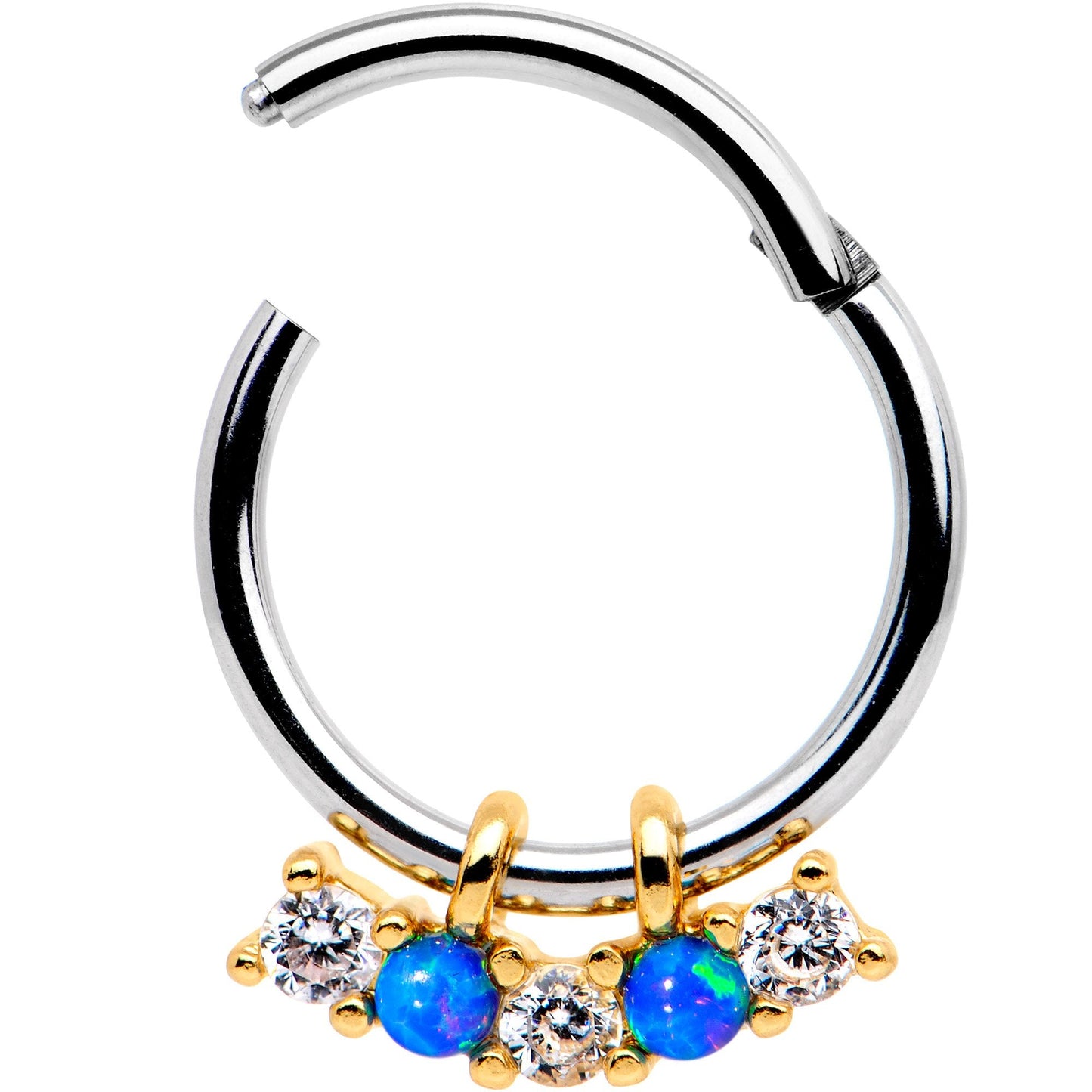16G 5/16 Blue Synthetic Opal Dazzle Hinged Segment Ring