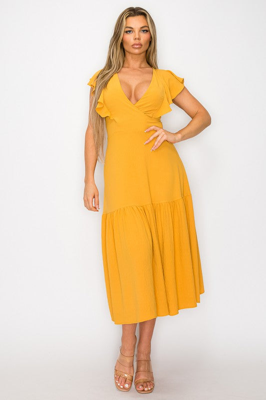 Long Dress With Short Ruffle Sleeves
