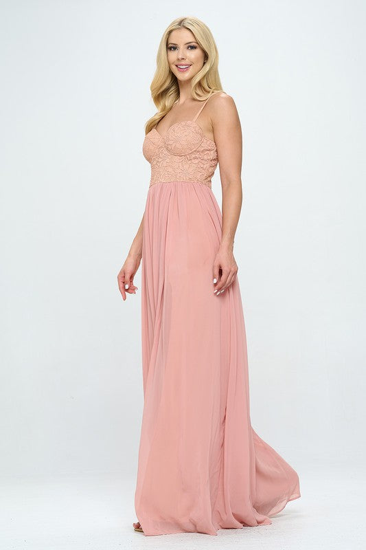 Lace Detail Bustier Floor Length Maxi Dress