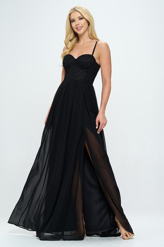 Lace Detail Bustier Floor Length Maxi Dress