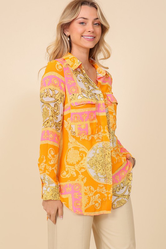 Italian Print Button Down Top