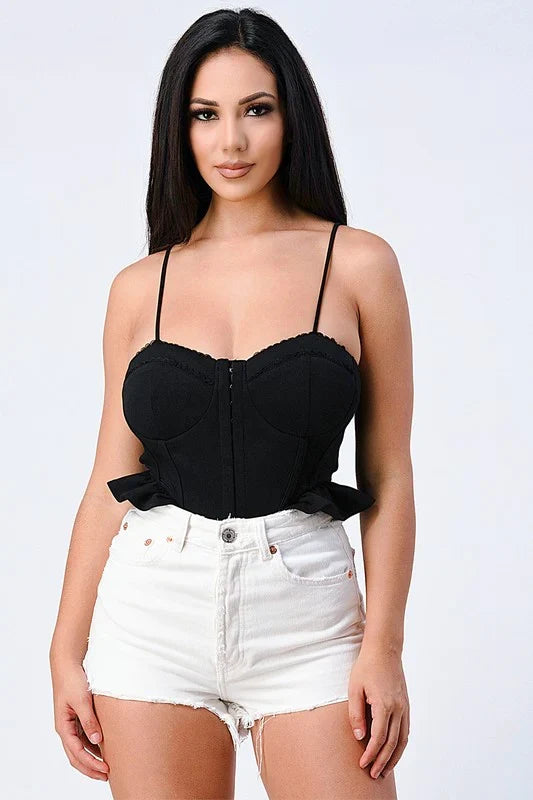 Scuba Side-Frill Cami Bodysuit – Black