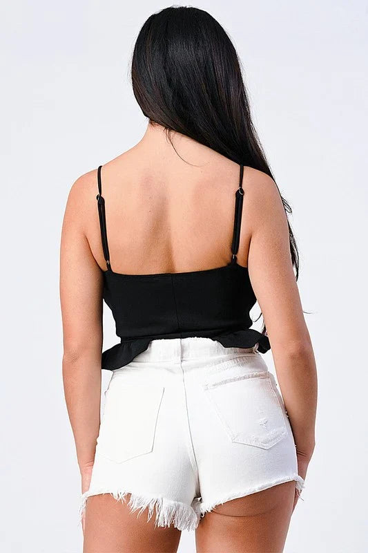 Scuba Side-Frill Cami Bodysuit – Black