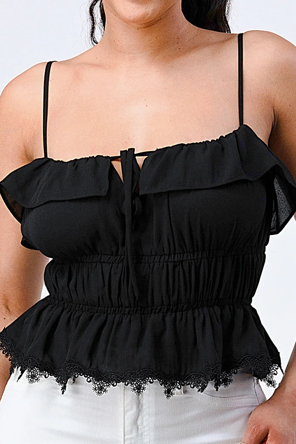 SMOCKED RUFFLED SWEETHEART TOP