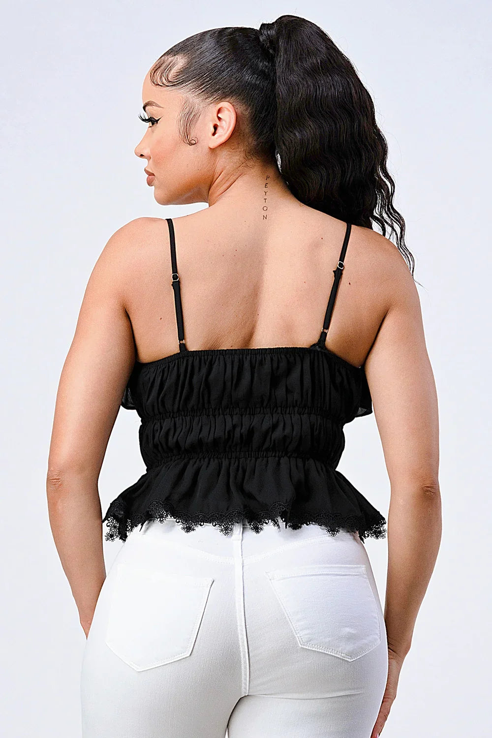 SMOCKED RUFFLED SWEETHEART TOP