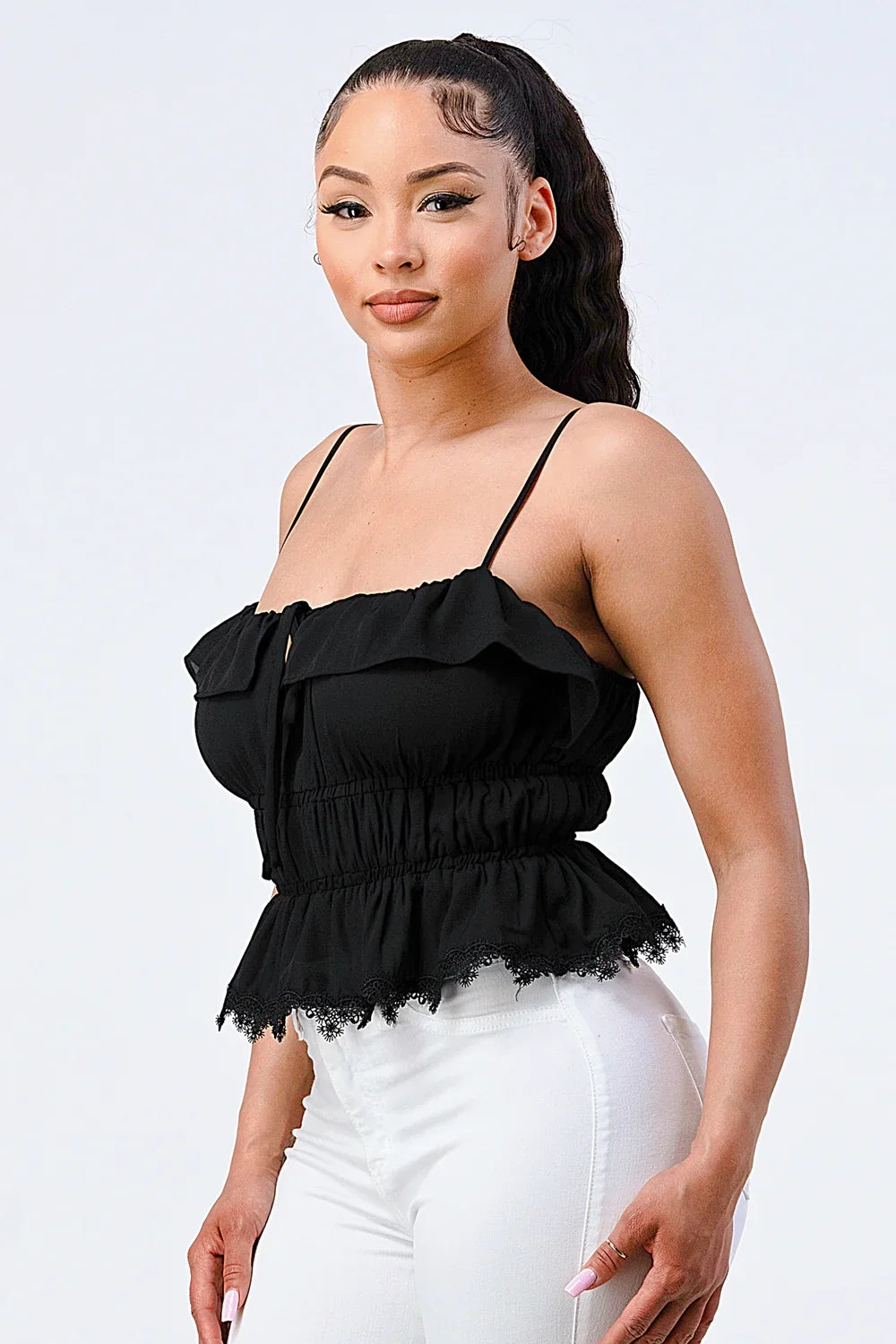 SMOCKED RUFFLED SWEETHEART TOP